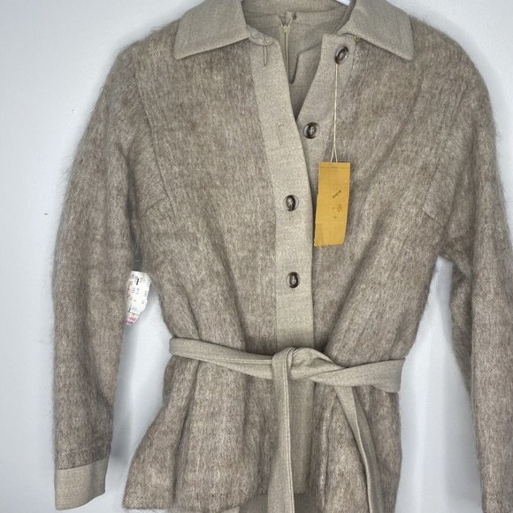 Vintage 1970’s Abe Schrader Wool Dress Suit Mohair Jacket Tan Belted NEW midi - Picture 2 of 10